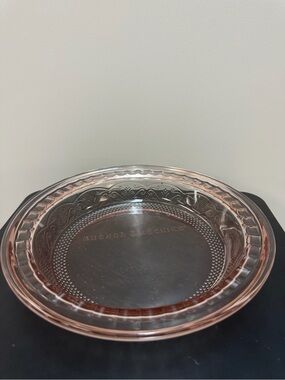 Vintage Anchor Hocking Laurel Embossed Rosewater Pink Glass Pie Plate
